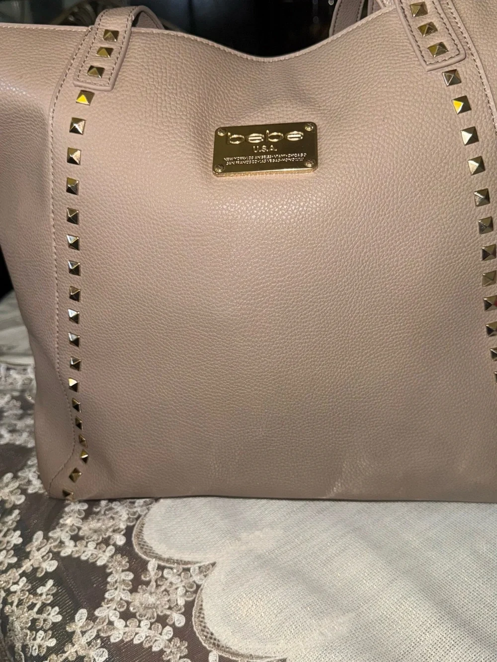bebe Blush Pink Tote with Gold Stud Accents